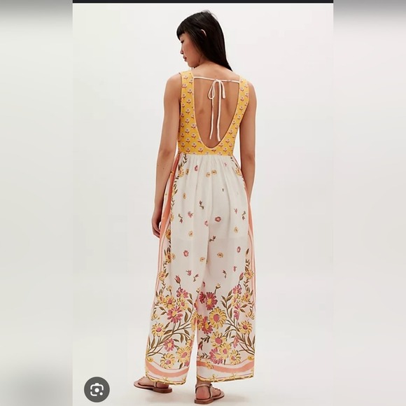 Free People Bali Honeydew Jumpsuit‎ Floral Print Size L Fp723 - Picture 2 of 9